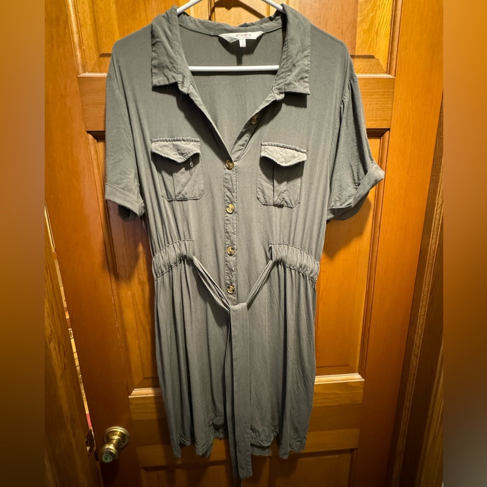 Green button down shirt dress womens size xl